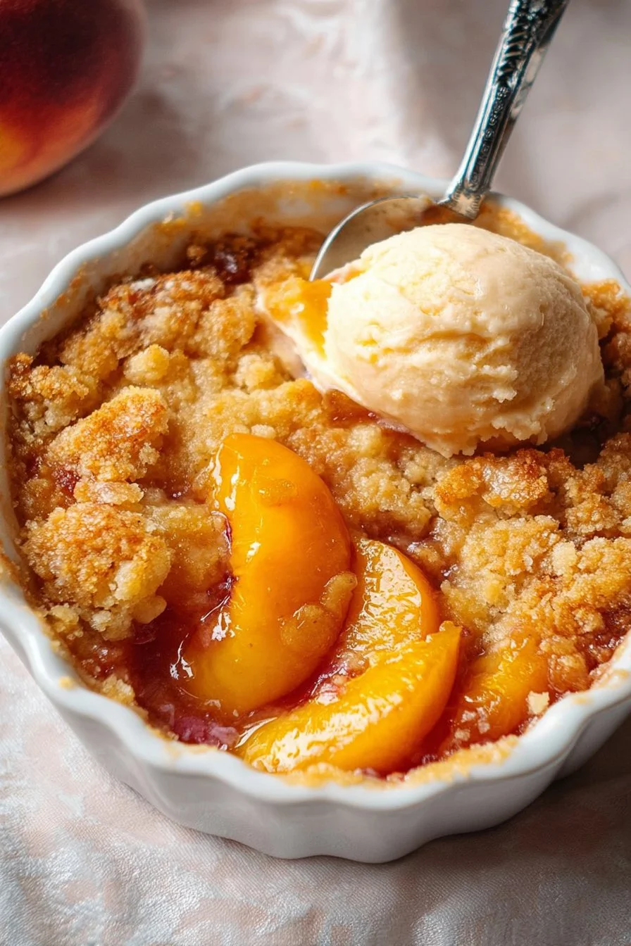 Delicious gluten-free peach cobbler made with 4 ingredients