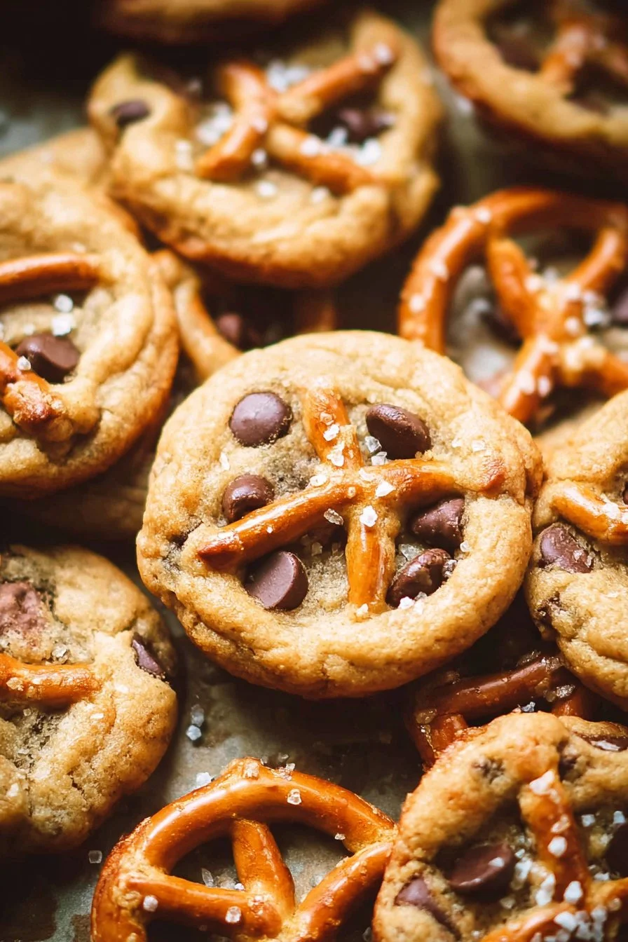 Delicious Chocolate Chip Pretzel Cookies on a plate, showcasing their sweet and salty appeal.