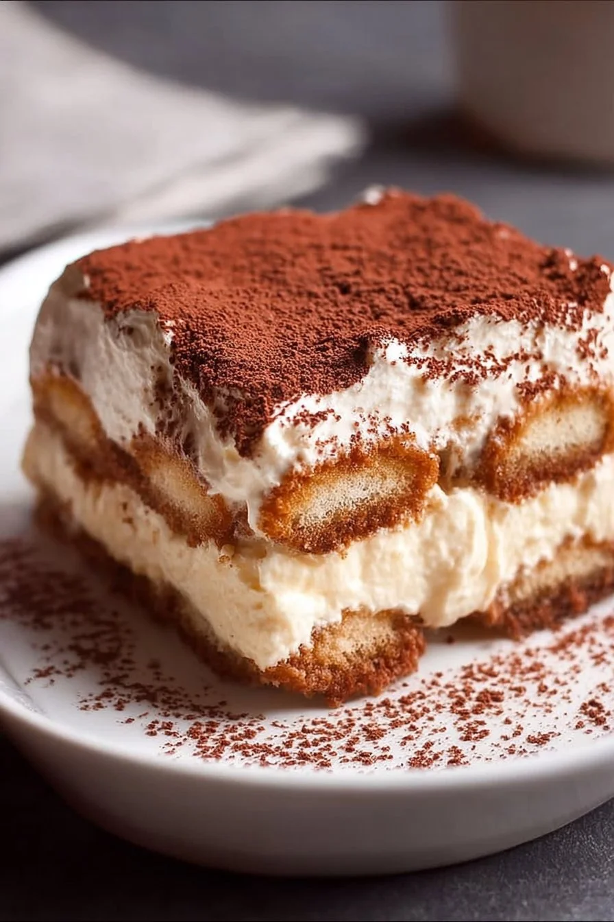 Easy homemade tiramisu dessert with layers of coffee-soaked ladyfingers and mascarpone cream