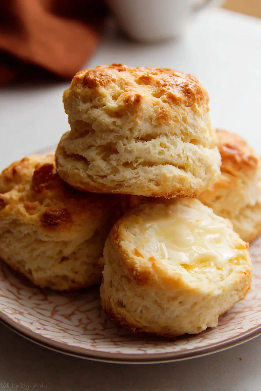 Freshly baked homemade biscuits on a rustic wooden table