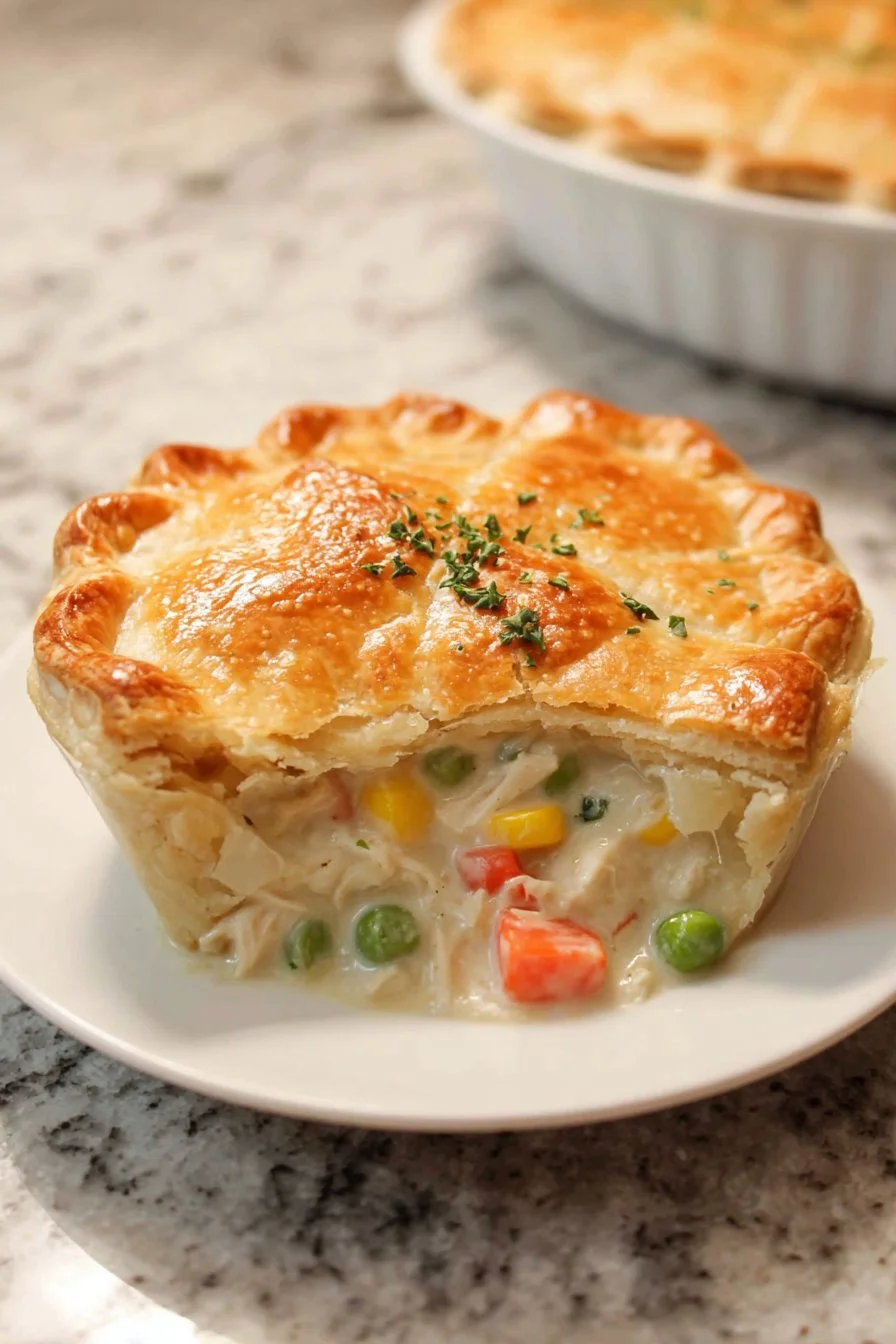 Homemade chicken pot pie with flaky crust and savory filling