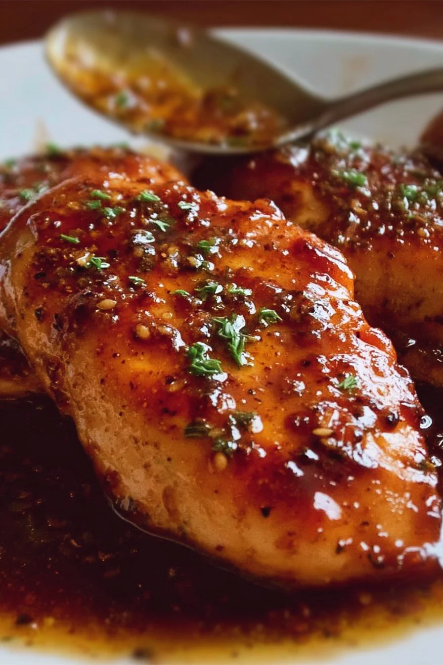Honey Garlic Chicken Breast served with vegetables on a plate