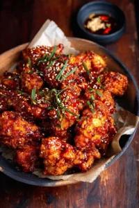 Delicious and crispy Korean Fried Chicken served with dipping sauce