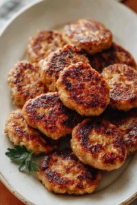 Maple Chicken Breakfast Sausage on a plate with herbs and spices