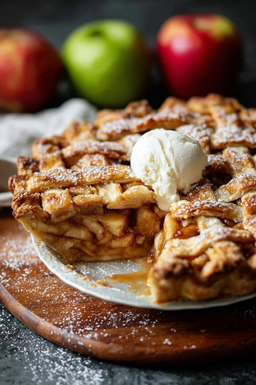 Delicious homemade apple pie with a flaky crust and spiced apple filling