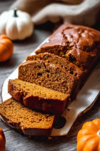 Slice of delicious homemade pumpkin bread with spices and walnuts