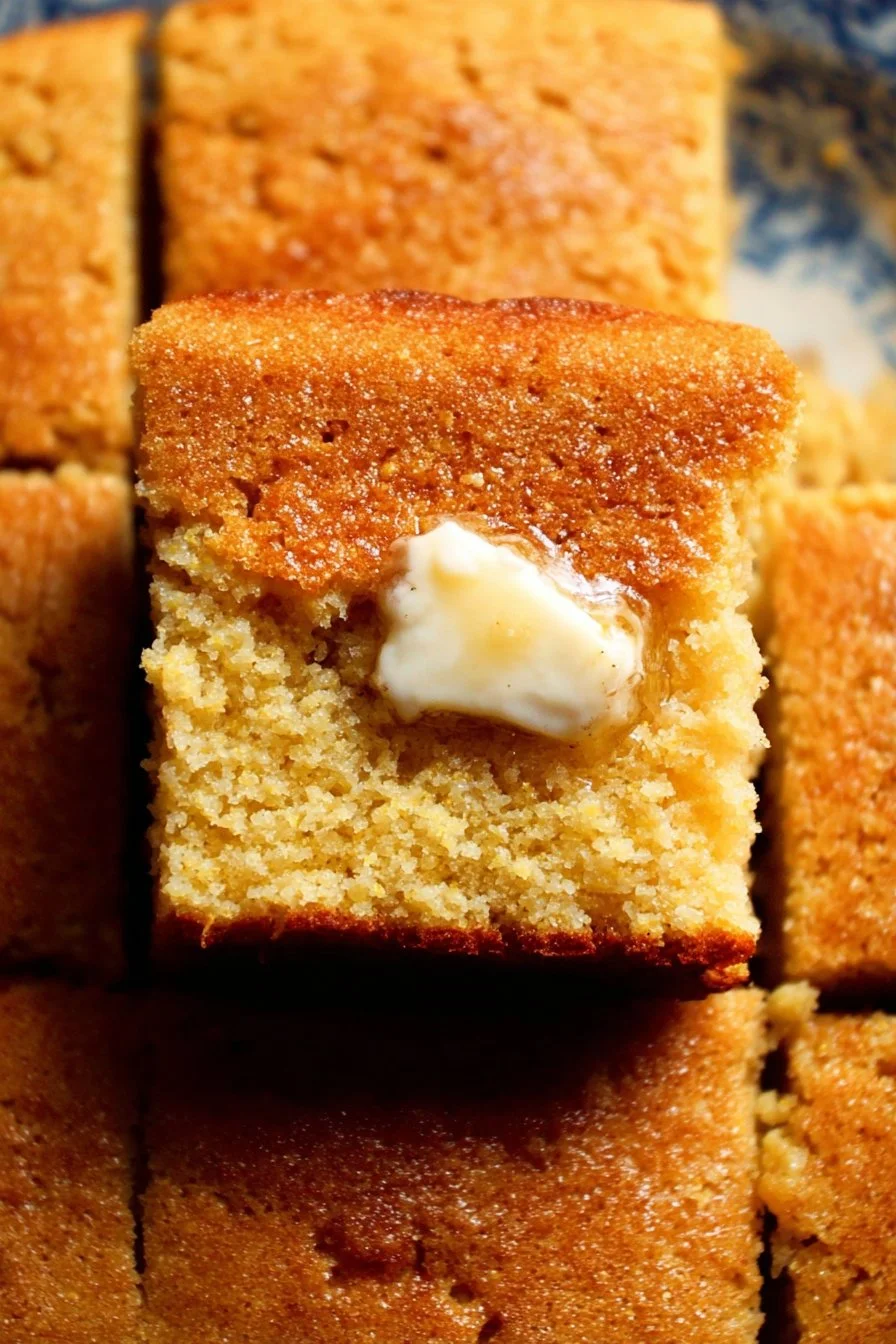 Delicious homemade cornbread in a skillet, golden brown and fluffy.