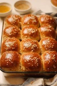 Freshly baked Oatmeal Molasses Dinner Rolls served warm
