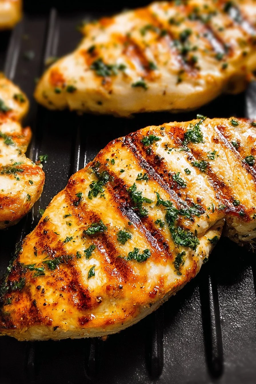 Perfectly grilled chicken breast served on a plate