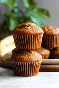 Delicious homemade quick and easy banana muffins fresh out of the oven