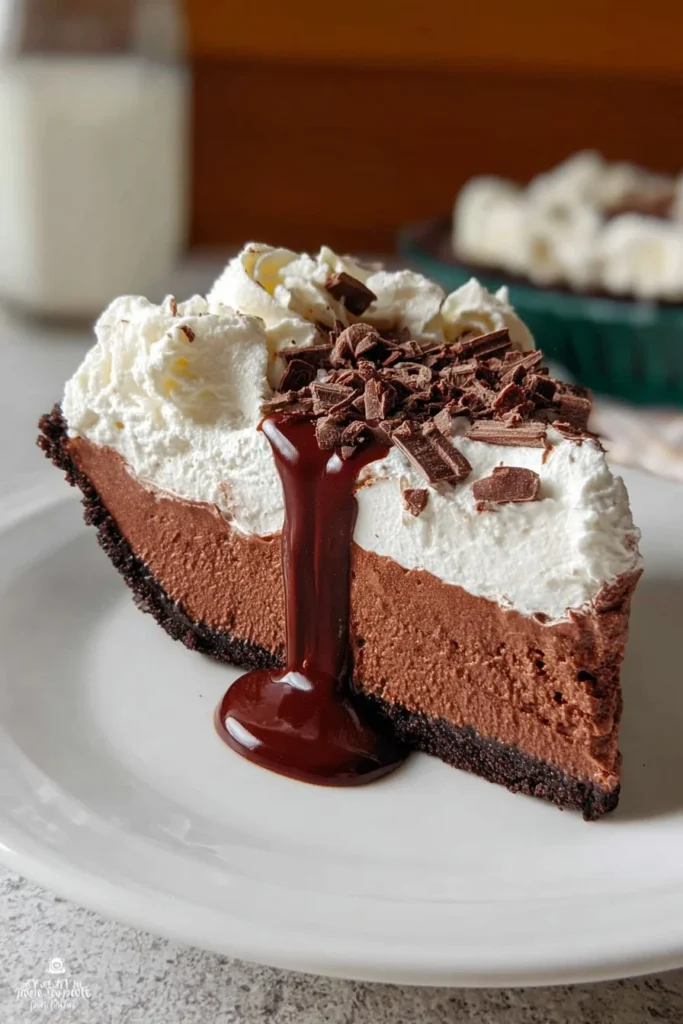 Sky high chocolate mousse pie with a rich and creamy texture