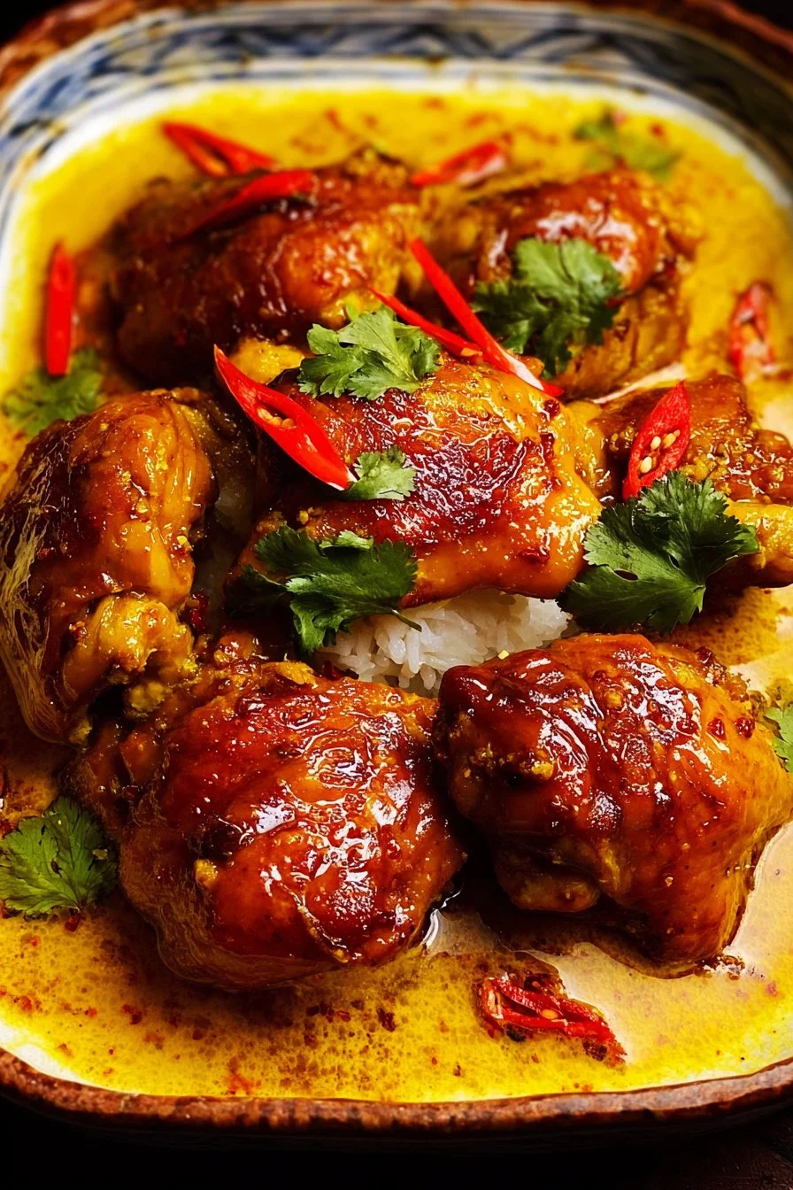Delicious Thai Turmeric Chicken served with fresh vegetables and aromatic spices