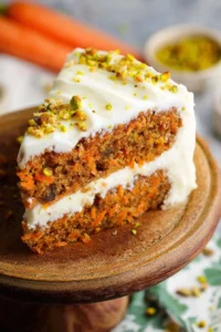 Delicious homemade carrot cake topped with cream cheese frosting