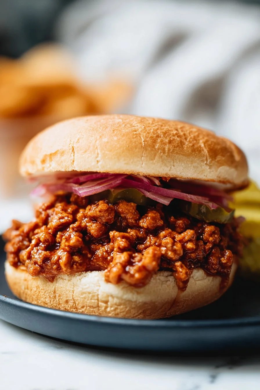 Delicious Turkey Sloppy Joes served on a plate with fresh toppings