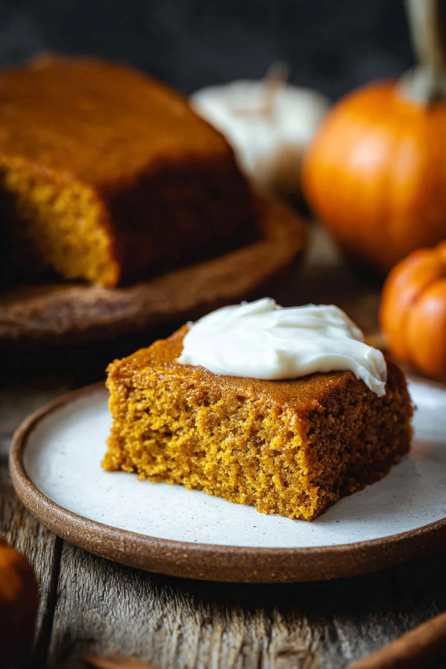Delicious slice of 2-Ingredient Pumpkin Cake on a plate