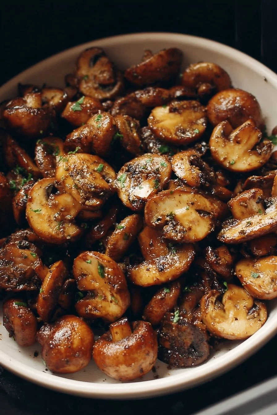 Delicious air fryer mushrooms cooked to perfection for a healthy snack.