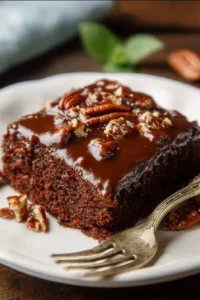 Deliciously rich Texas Sheet Cake ready to be served