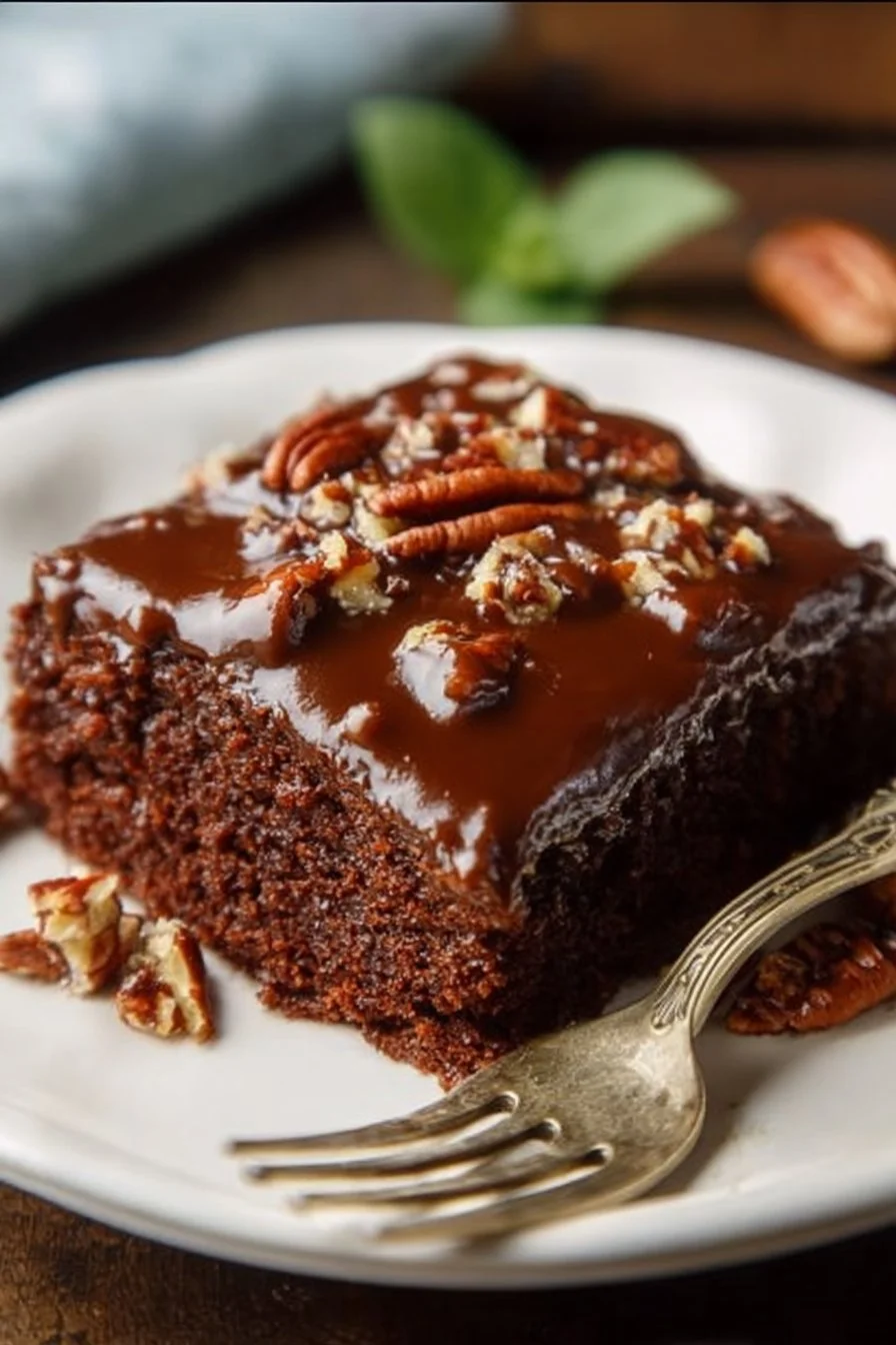 Deliciously rich Texas Sheet Cake ready to be served