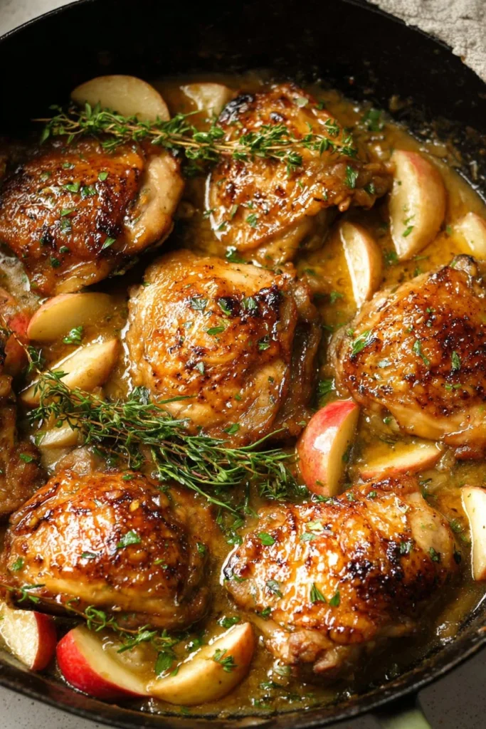 Apple Cider Chicken Thighs 1 Delicious Apple Cider Chicken Thighs served with seasonal vegetables.
