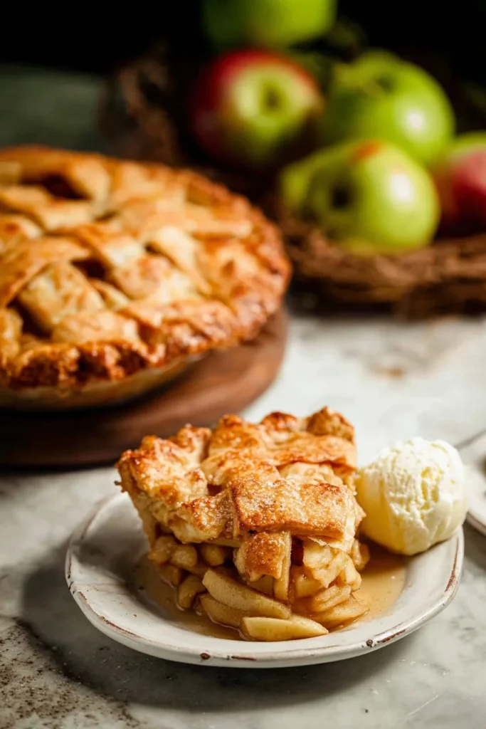 Homemade apple pie with a golden crust and apple filling