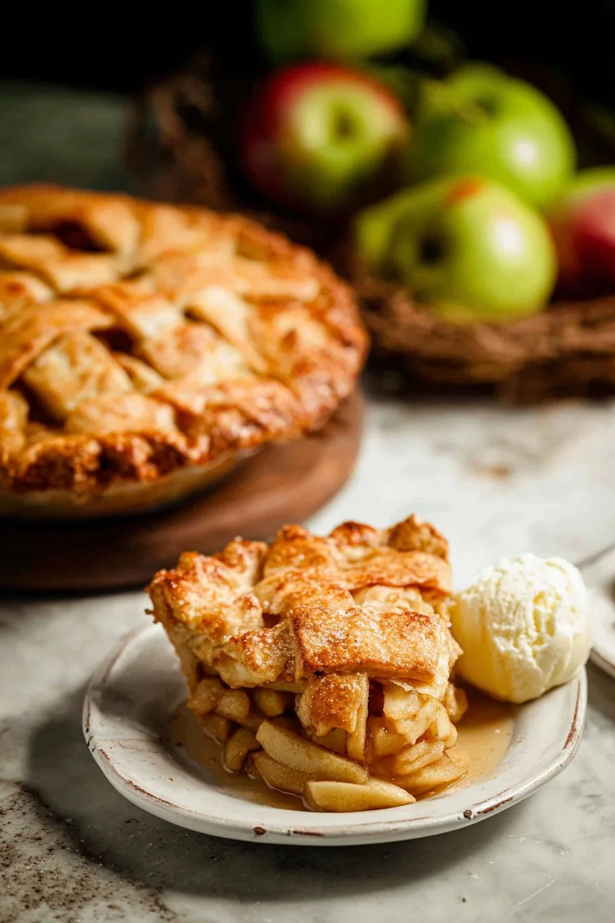 Homemade apple pie with a golden crust and apple filling