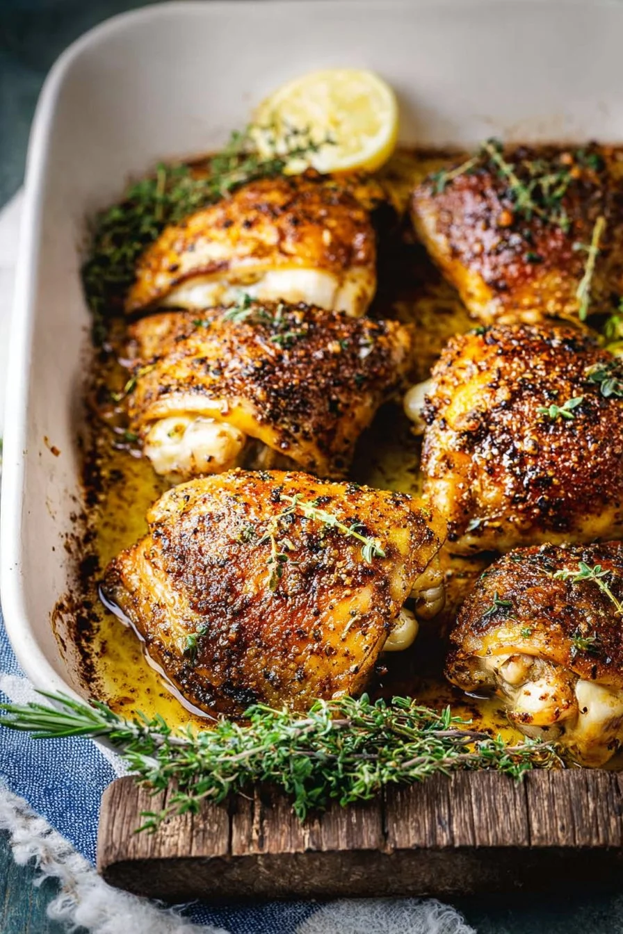 Succulent baked chicken thighs seasoned to perfection