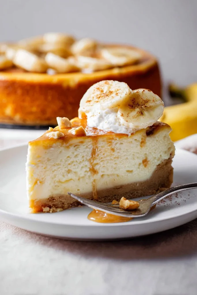 Delicious Banana Pudding Cheesecake with layers of creamy banana and vanilla flavors