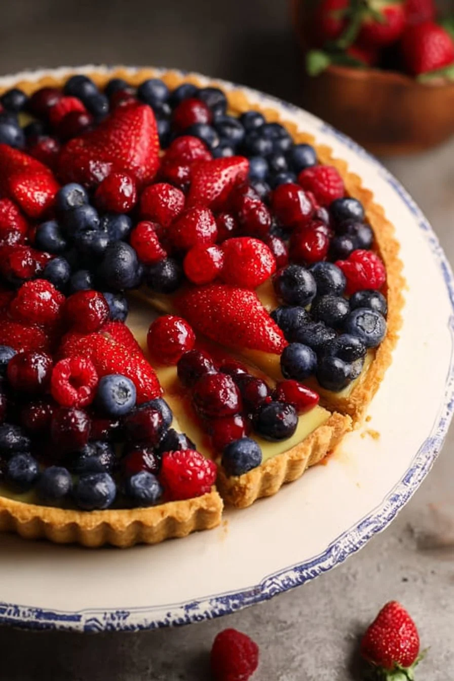 Delicious berry tart with fresh berries and a golden crust