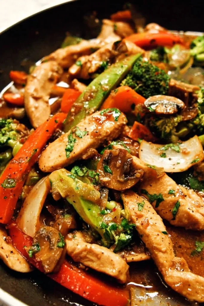 Delicious homemade chicken stir fry with vibrant vegetables and flavorful sauce