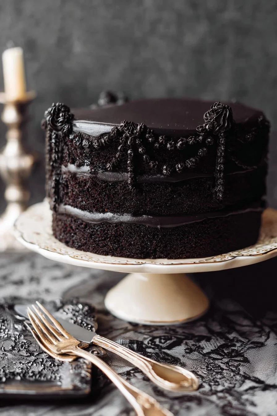 Delicious slice of black velvet cake with cream cheese frosting