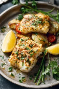 Delicious Cajun Baked Cod served with fresh herbs and spices