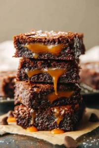 Delicious cake mix caramel brownies topped with melted caramel