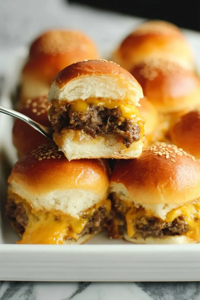 Delicious cheeseburger sliders served on a platter with toppings