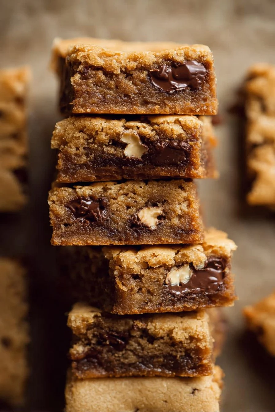 Delicious chewy and buttery Congo Bars on a wooden table