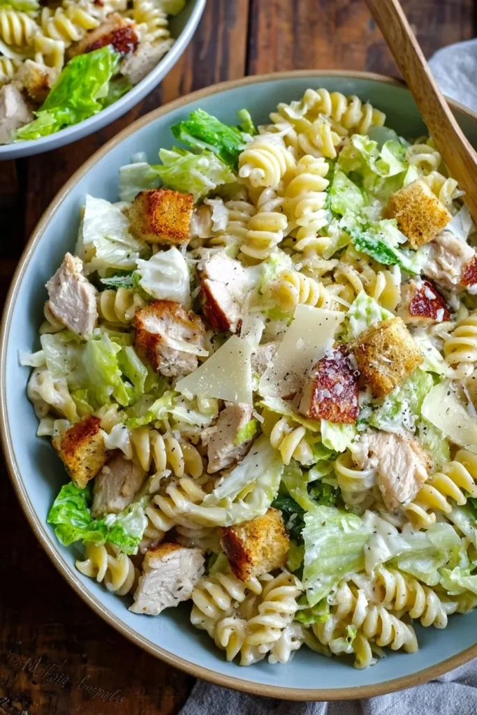 Chicken Caesar Pasta Salad 1 Bowl of Chicken Caesar Pasta Salad with lettuce, chicken, and Caesar dressing