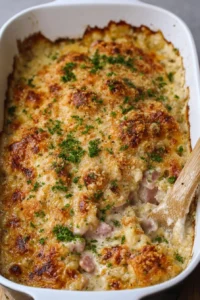 Chicken Cordon Bleu Casserole served with a side salad