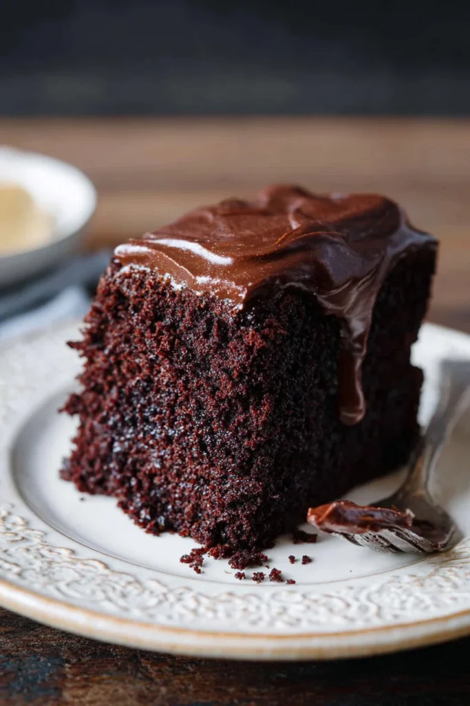 Delicious chocolate mayonnaise cake with a rich frosting and tempting texture
