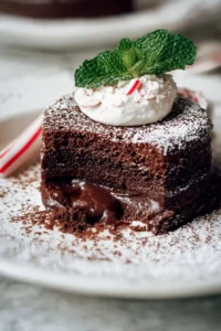 Delicious Chocolate Peppermint Pudding Cake with a festive touch