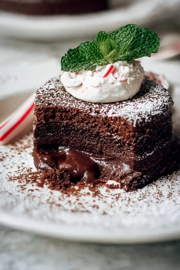 Delicious Chocolate Peppermint Pudding Cake with a festive touch