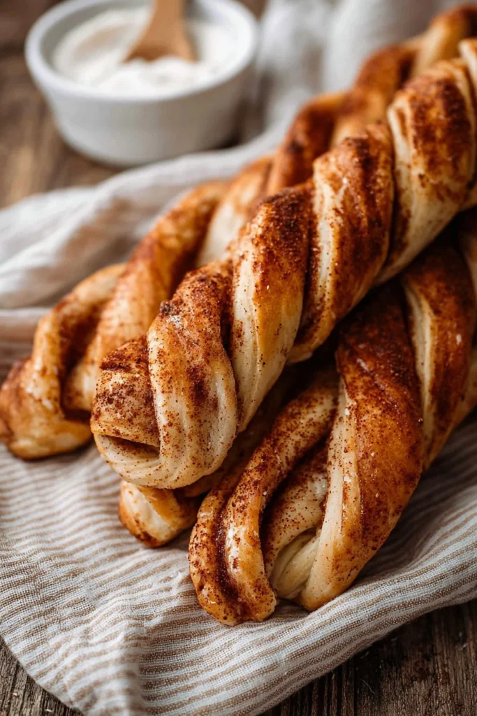 Freshly baked Cinnamon Roll Breadtwists drizzled with icing