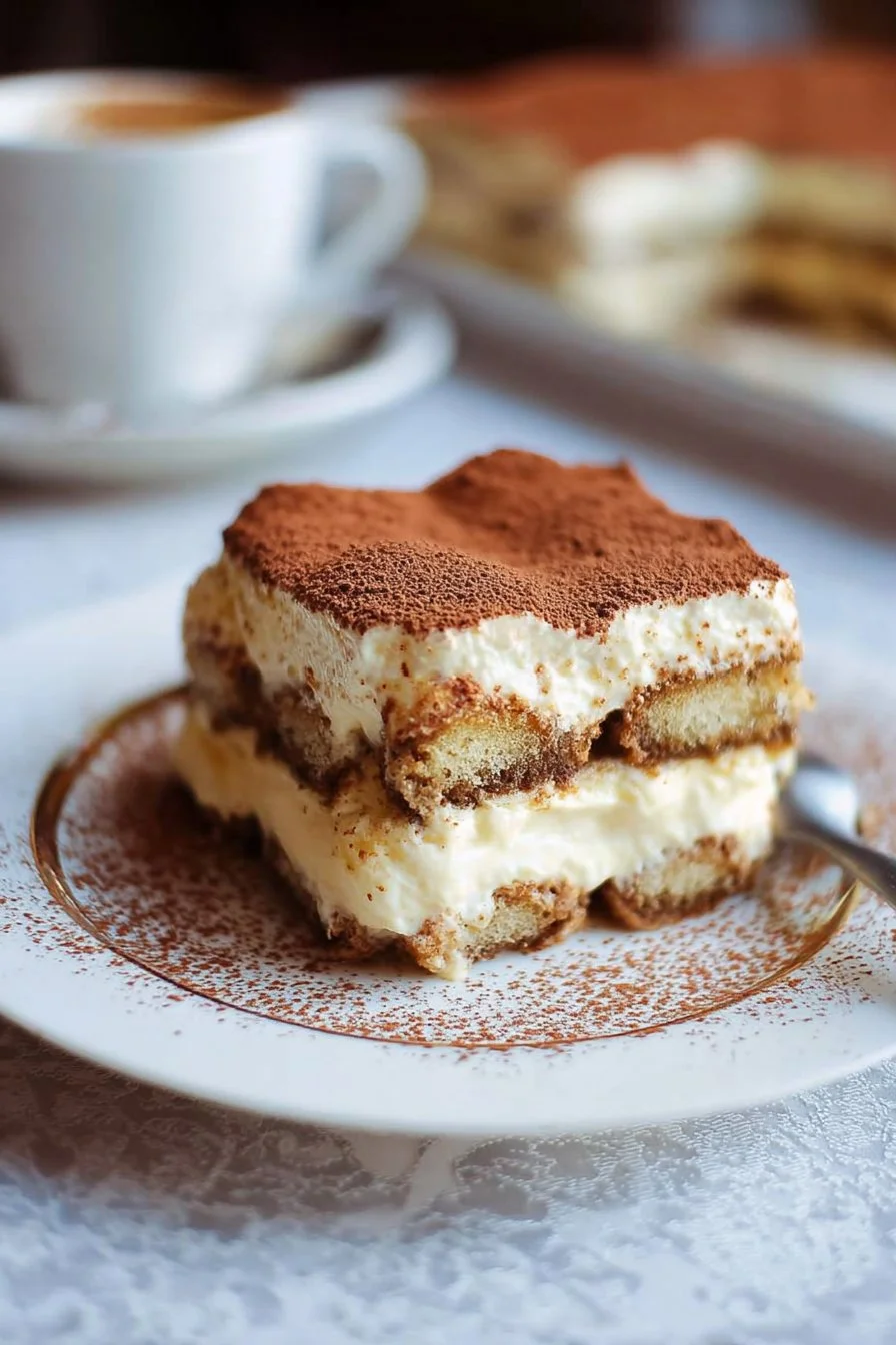 Classic tiramisu dessert with layers of coffee-soaked ladyfingers and mascarpone