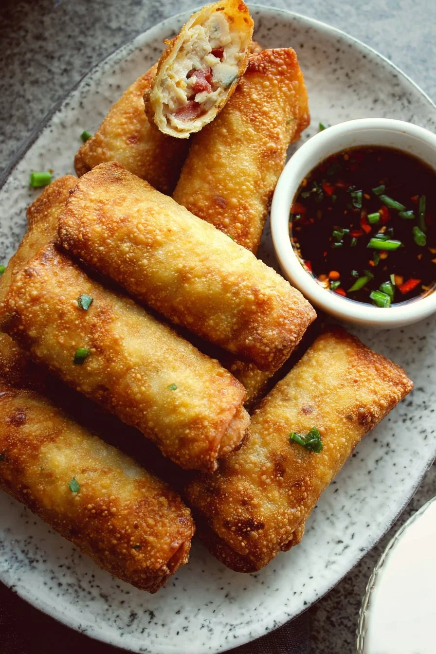 Crispy Crack Chicken Egg Rolls filled with creamy chicken mixture