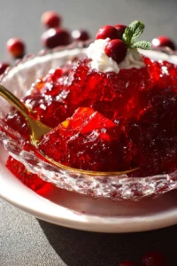 Delicious Cranberry Jello Salad served in a dish with garnishes