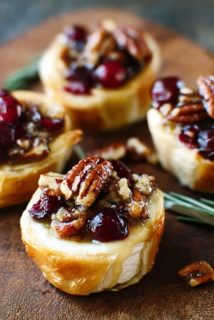 Cranberry Pecan Brie Bites served on a platter
