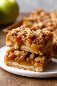 Delicious Dutch Caramel Apple Pie Bars with caramel drizzle on top