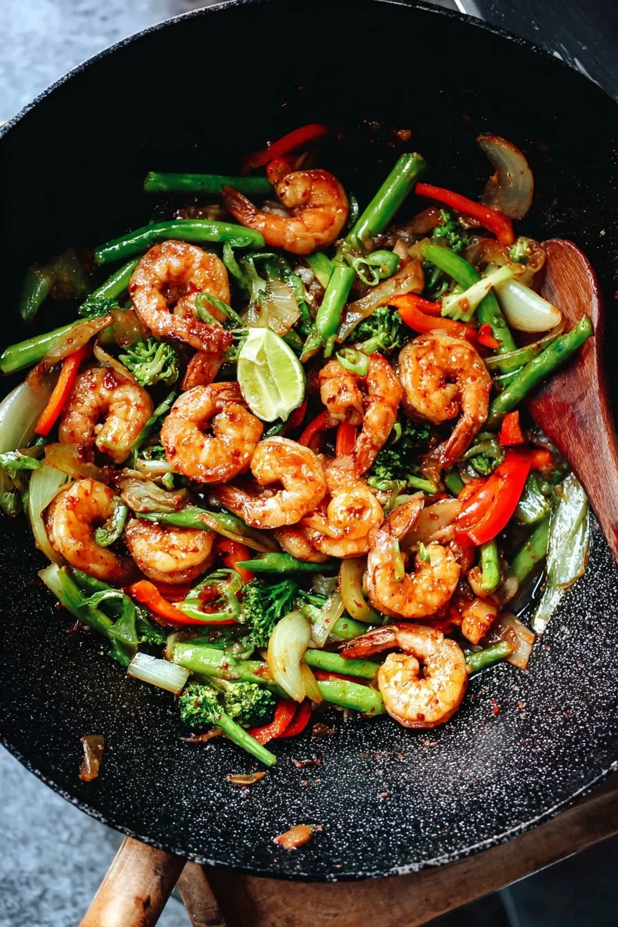 Easy garlic shrimp stir fry recipe with vibrant vegetables