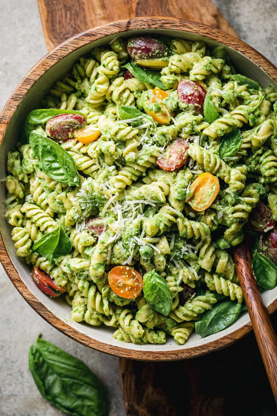 Green Goddess Pasta Salad with fresh vegetables and herbs