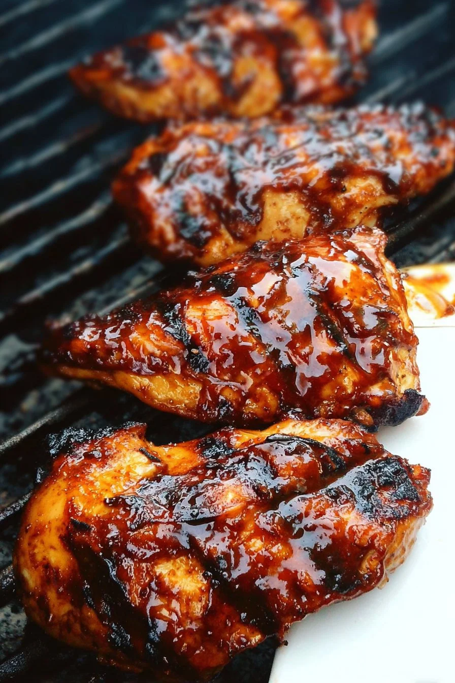Juicy grilled BBQ chicken served with fresh herbs and barbecue sauce.
