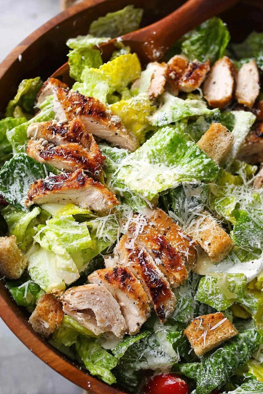 Delicious Grilled Chicken Caesar Salad with fresh greens and creamy dressing