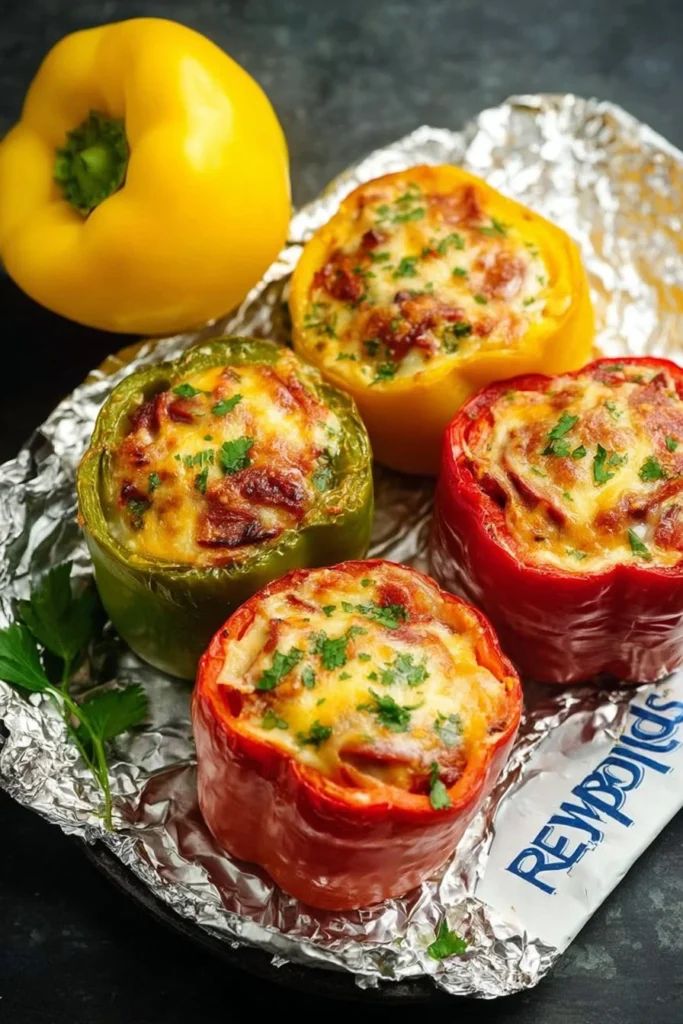 Grilled stuffed bell peppers with tasty ingredients on a plate